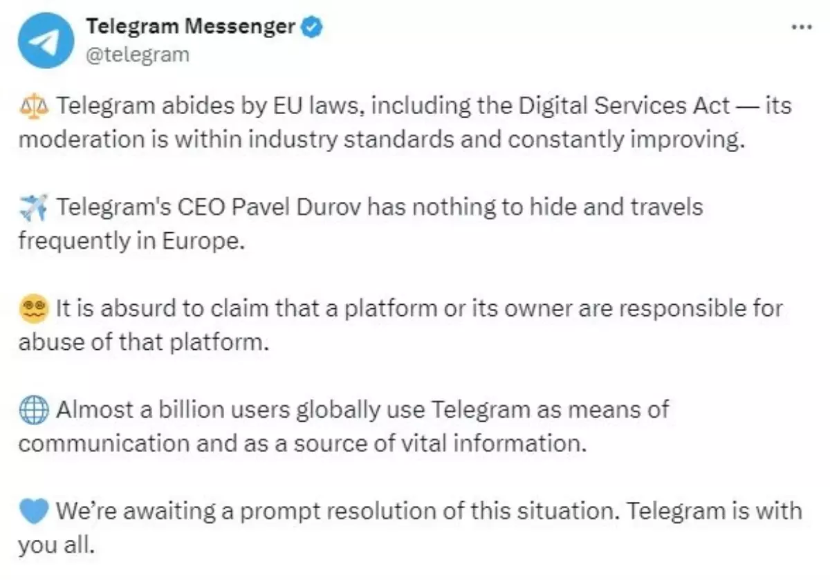 Telegram CEO’su Pavel Durov’un gözaltına alınmasıyla ilgili açıklama