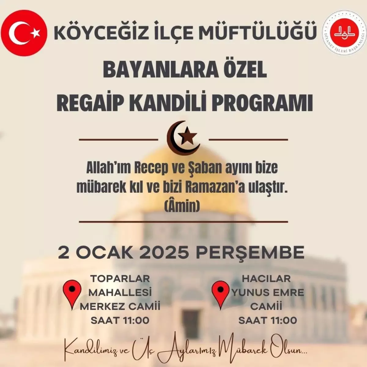 Köyceğiz’de Regaip Kandili Programları